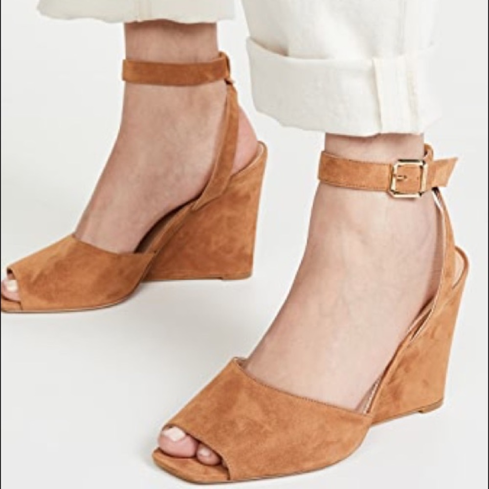 Veronica Beard 11 Cyndi Pecan Suede Leather Peep Toe Wedge Sandals $395